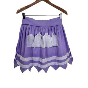 VTG Handmade XS Waist Apron Purple White Pockets Embroidered‎ Accents Tie Back